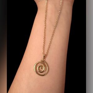 Swirl Spiral Vortex Pendant Necklace For Women Men Unisex Gold Tone Brand New